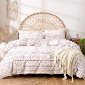 Duvet Cover, Reversible Bedding Duvet Cover Set King Size 3pc Soft 100% - White